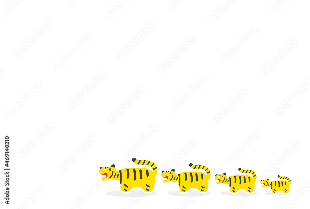 虎・虎年のかわいい年賀状・背景素材 - 4匹並んだ張り子の虎
