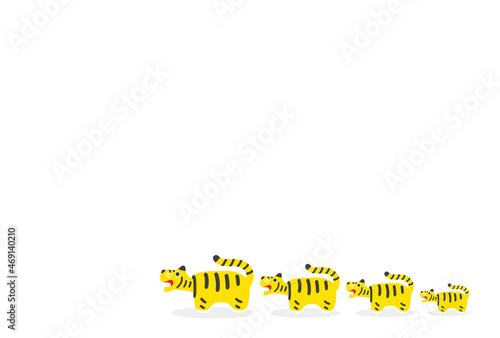 虎・虎年のかわいい年賀状・背景素材 - 4匹並んだ張り子の虎