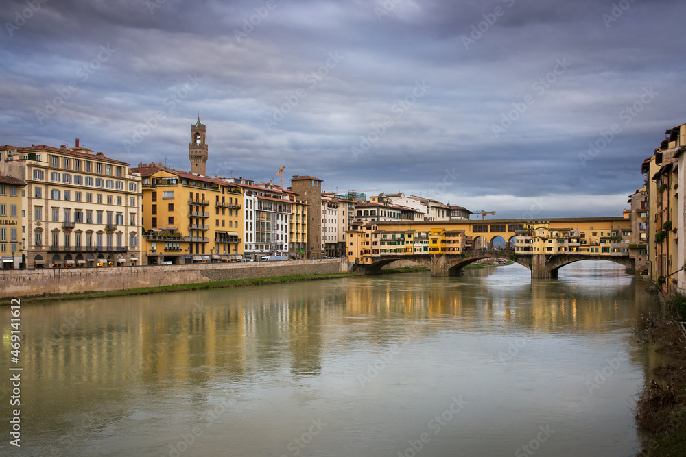 View to Vecchio Bridge in Florence, Italy