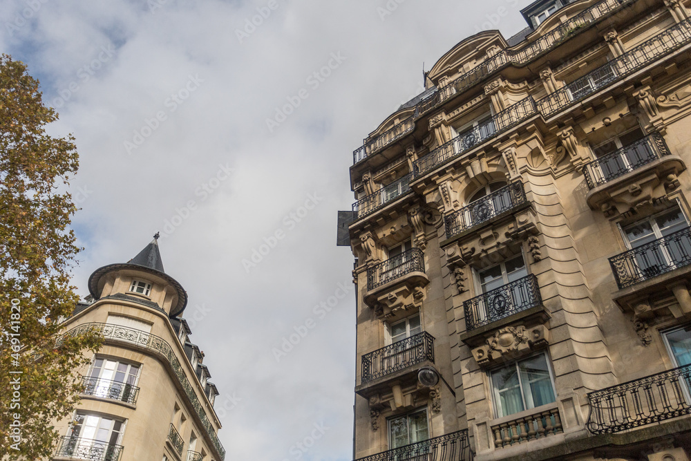 Paris architecture on cloudy day