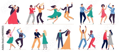 Fotografie, Obraz Cartoon couples dancing in club, tango, waltz and swing