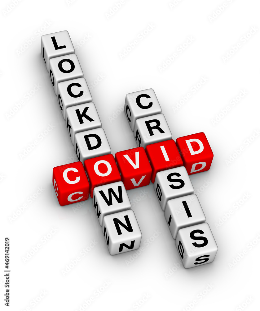 Coronavirus COVID-19 global econonic crisis. 3D crossword puzzle on white background. Coronavirus COVID-19 global econonic crisis. 3D crossword puzzle on white background.