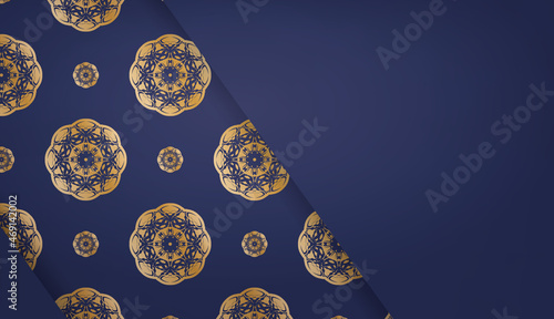 Dark blue banner with vintage gold ornament for design under your logo