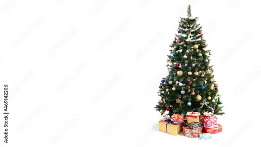 Christmas Tree Isolated on White Loopable Background With Space for Text or Logo Christmas Tree Isolated on White Loopable Background With Space for Text or Logo