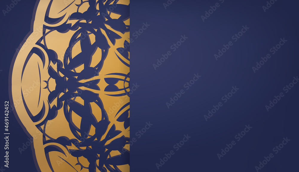 Dark blue banner with vintage gold ornaments and logo space