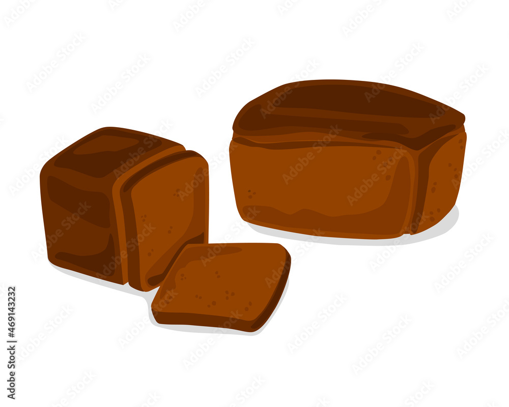 Loaf of rye bread whole and sliced. Vector cartoon set on a white isolated background Loaf of rye bread whole and sliced. Vector cartoon set on a white isolated background