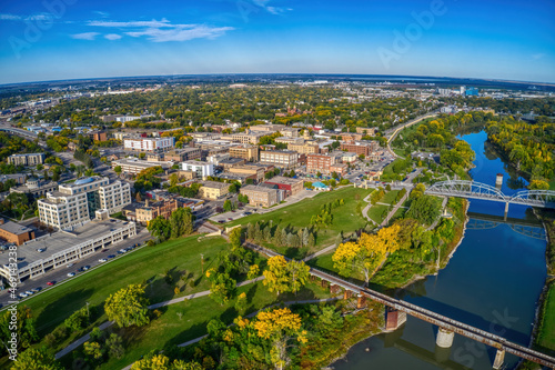 Aerial View of Grand Forks, North Dakota in Autumn photo