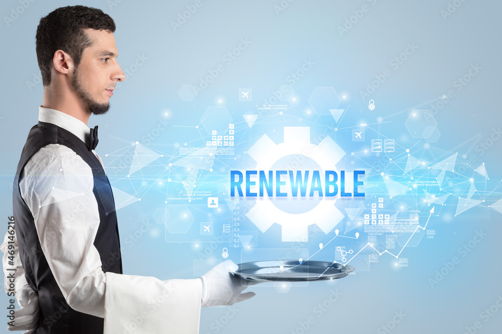 Waiter serving new technology concept Waiter serving new technology concept