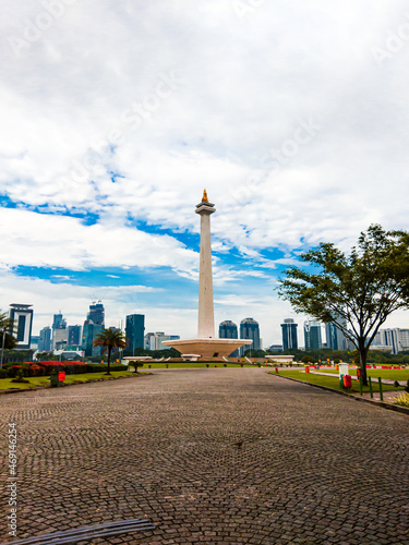Central Jakarta, Indonesia - April 5th, 2021: The National Monument, is a famous monument built to commemorate Indonesia's independence from the Netherlands.