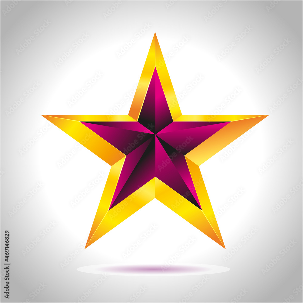 Fototapeta premium Shiny Gold Star. Christmas Illustration for design on white background
