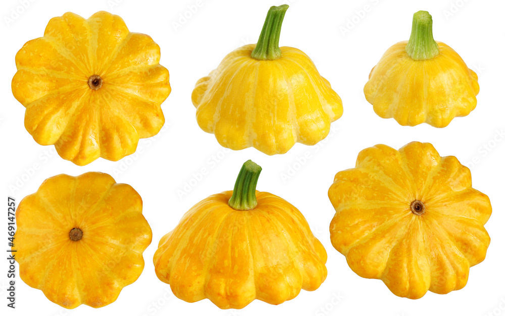 yellow patisson collection of whole vegetables isolated
