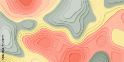 Trending modern abstract paper cut out topography map relief multi color background texture design. 3d papercut background for web, wall paper, brochure and other pattern designs.