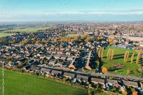 Aerial Houses Residential British England Drone Above View Summer Blue Sky Estate Agent. photo