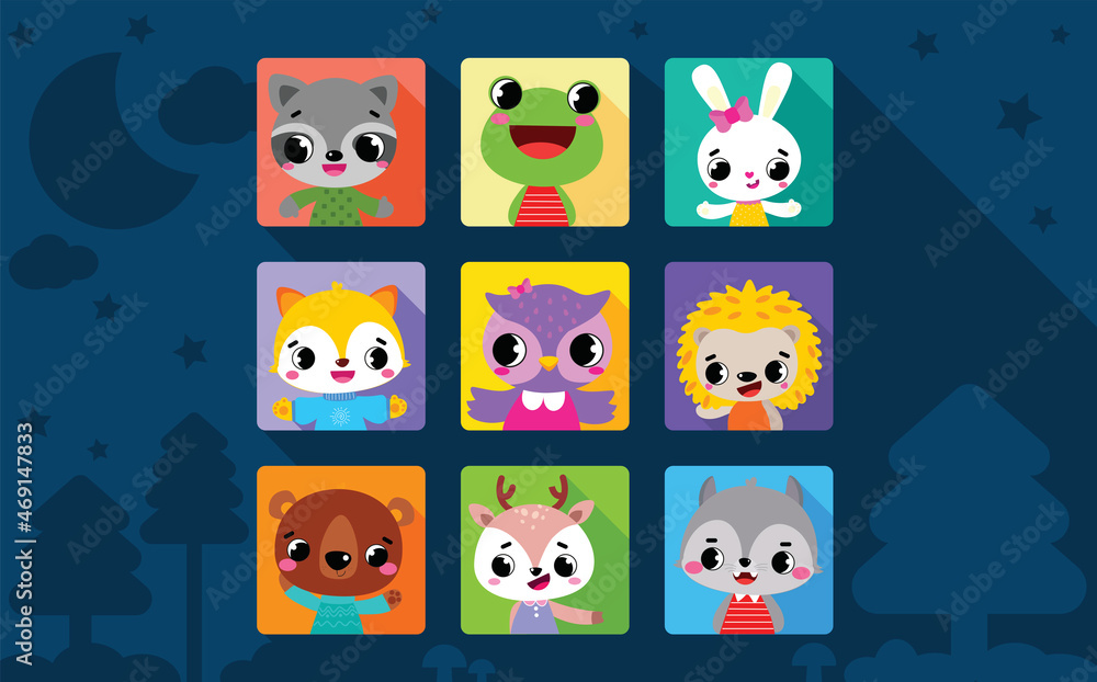 Obraz premium forest flat animal set