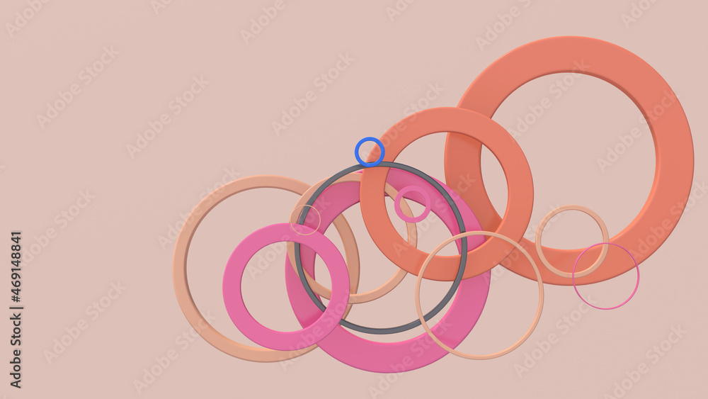 Group of colorful circle shapes. Beige background. Abstract illustration, 3d render. Group of colorful circle shapes. Beige background. Abstract illustration, 3d render.