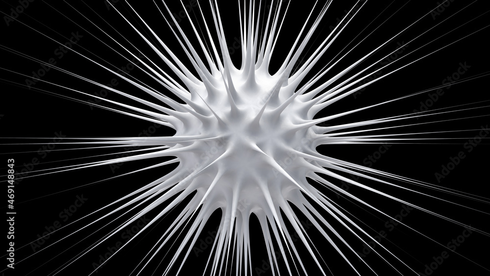 Obraz premium White cell. Black background. Virus concept. Abstract illustration, 3d render.