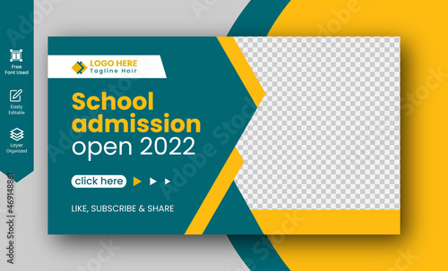 School Admission YouTube thumbnail new design, Back to school online marketing YouTube thumbnail layout promotional discount YouTube banner template new thumbnail design