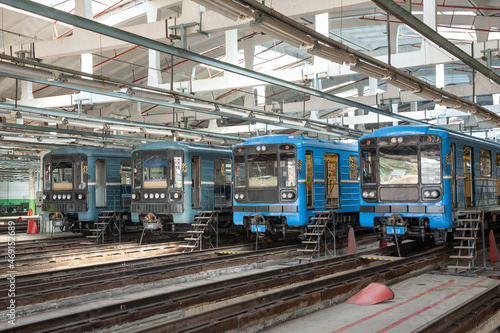 Subway trains in a depot