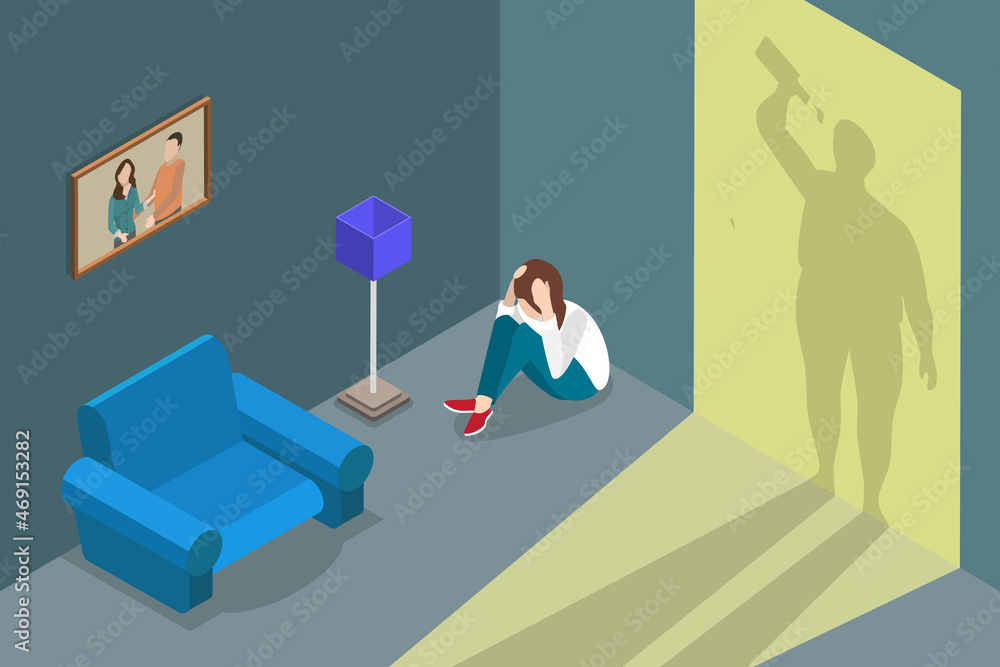 3D Isometric Flat Vector Conceptual Illustration of Domestic Violence, Family Abuse and Gendered Crime