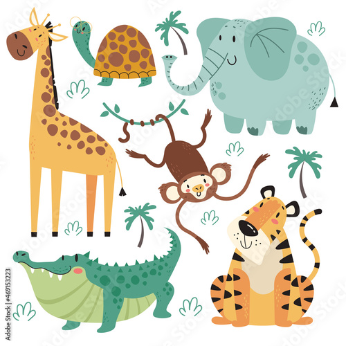 Jungle animals characters isolated set design element flat vector collection