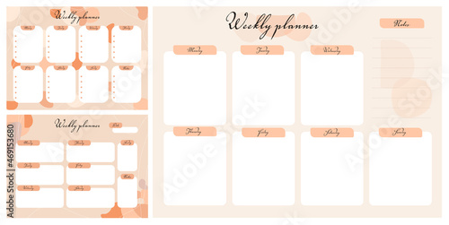 Set of weekly planner pages. Good for organizers, prints, scrapbooking, stationary, copybooks, wallpaper, posters, etc. EPS 10 © Натали Осипова
