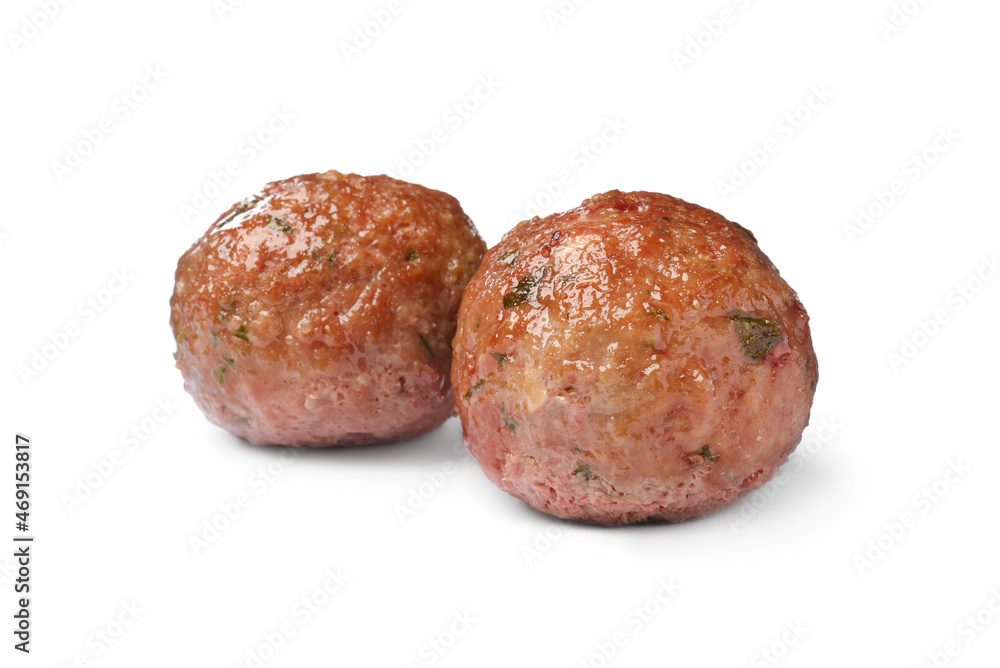 Two tasty cooked meatballs on white background Two tasty cooked meatballs on white background