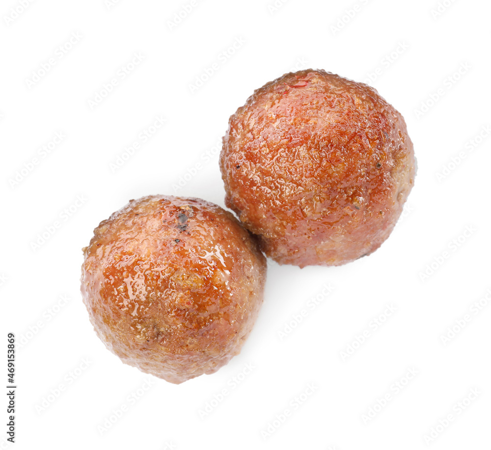 Tasty cooked meatballs on white background, top view Tasty cooked meatballs on white background, top view