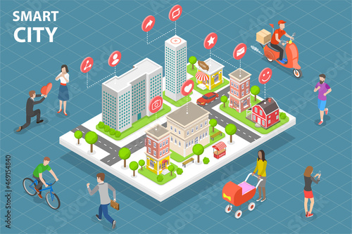 3D Isometric Flat Vector Conceptual Illustration of Smart City, Technologies of Future and Urban Innovations