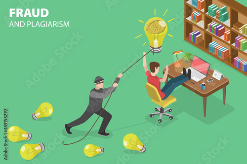 3D Isometric Flat Vector Conceptual Illustration of Fraud And Plagiarism, Intellectual Property Illegal Stealing