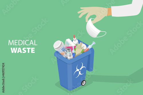 3D Isometric Flat Vector Conceptual Illustration of Medical Waste Disposal, Hospital Biohazard Waste Management photo