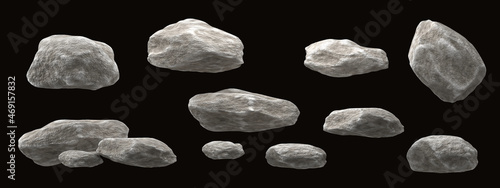 Roughess stones isolated on black background 3d rendering