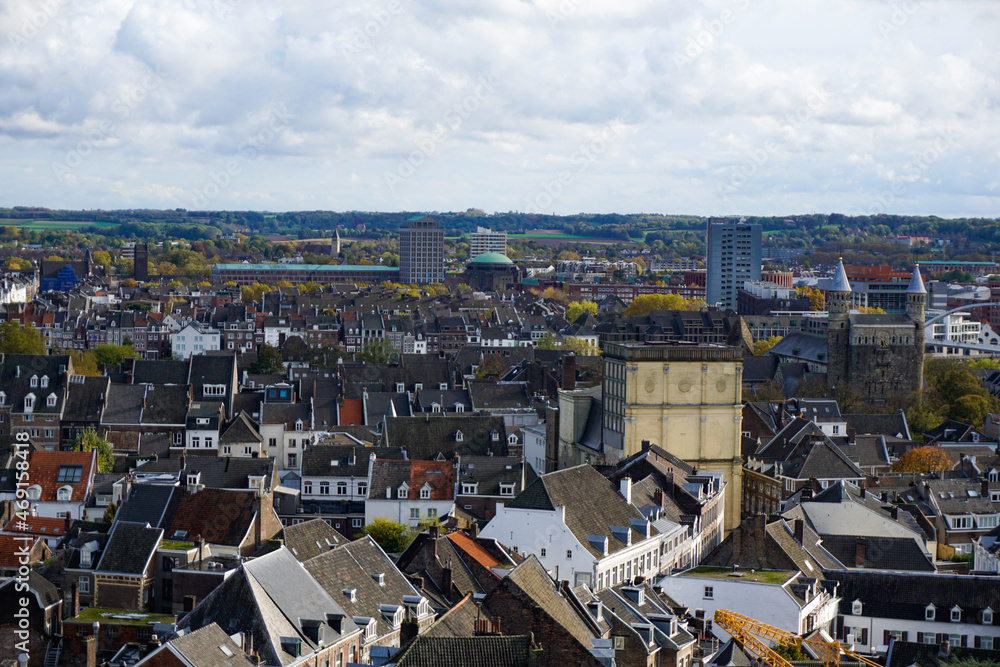 View over the city center and some churches of Maastricht, Netherlands