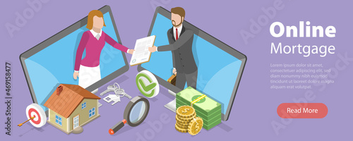 3D Isometric Flat Vector Conceptual Illustration of Online Mortgage, Home Loan Calculator