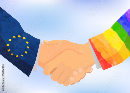 LGBT PRIDE and European Union handshake, concept illustration