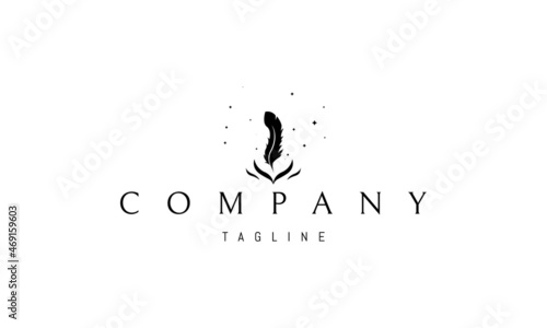 Vector logo in which an abstract image of a feather personifies the inspiration of the writer.