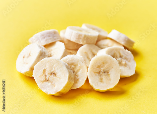  Slices of banana on a yellow background