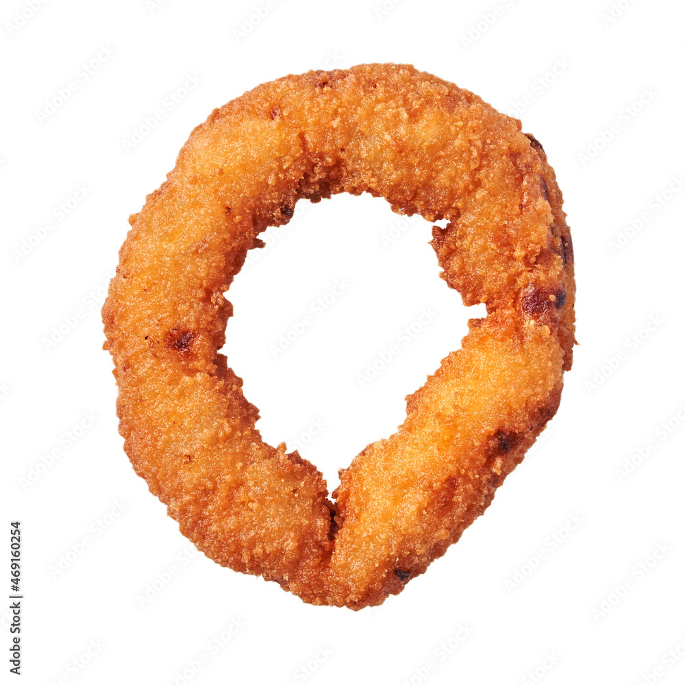 SIngle breaded onion ring isolated on a white background SIngle breaded onion ring isolated on a white background