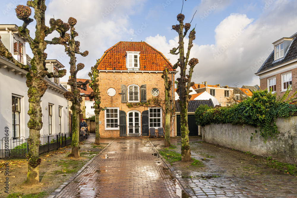 Scenics with historic house with shutters in Wijk bij Duurstede, Utrecht in The Netherlands