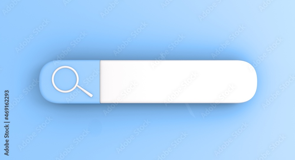 Search Or Magnifying Glass in Blank, Search Bar Over Blue Background, Panoramic image with space for text. 3D Rendering, Search Or Magnifying Glass in Blank, Search Bar Over Blue Background, Panoramic image with space for text. 3D Rendering,
