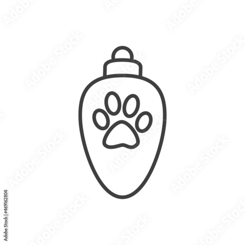 Decoración para árbol de navidad. Icono silueta de bola de navidad ovalada con pisada de gato o perro con líneas en color gris 