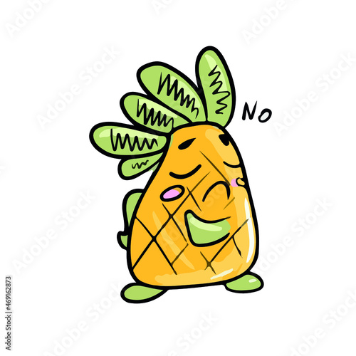 Funny pineapple in emotions denial , vector design for stickers on a social network