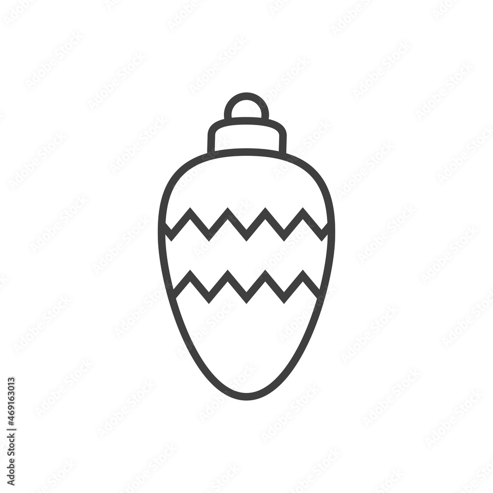 Decoración para árbol de navidad. Icono silueta de bola de navidad ovalada con líneas con forma de zigzag en color gris Decoración para árbol de navidad. Icono silueta de bola de navidad ovalada con líneas con forma de zigzag en color gris