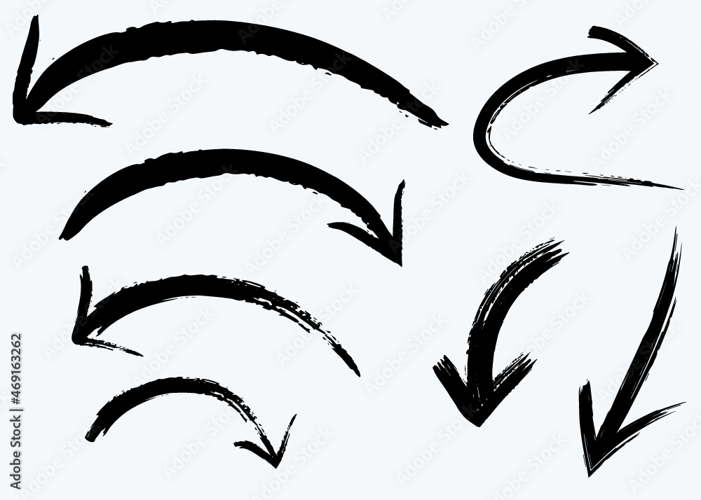 Hand drawn grunge vector arrows. Dry paint brush strokes Hand drawn grunge vector arrows. Dry paint brush strokes