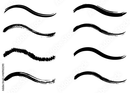 Grunge curved dry brush strokes. Isolated, vector