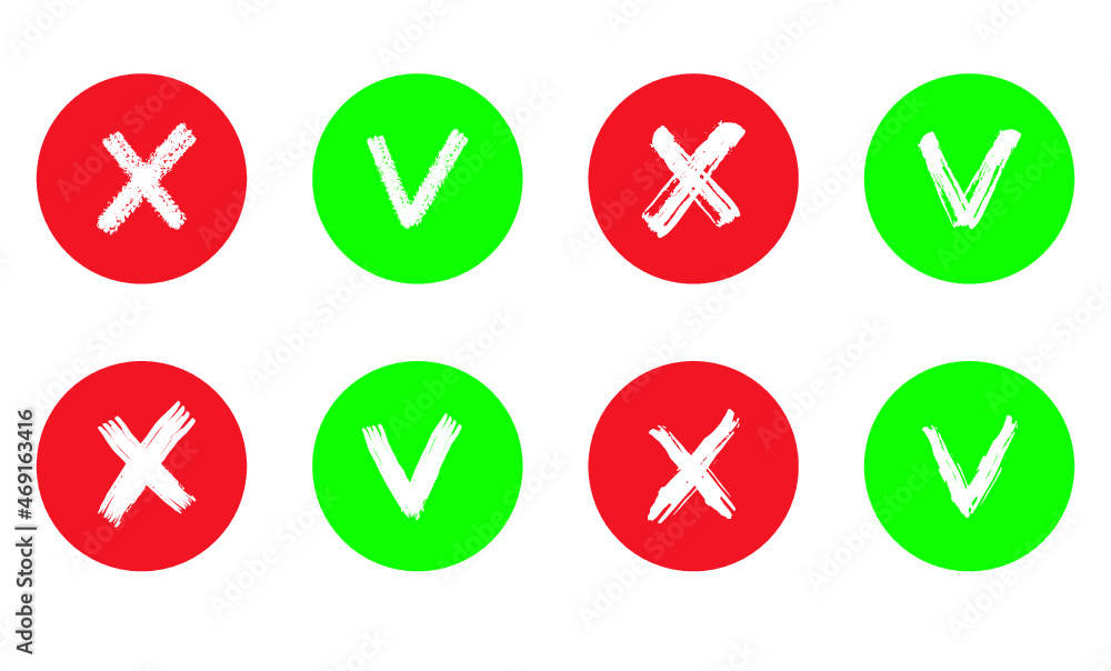 Tick and cross vector signs. Dry brush strokes Tick and cross vector signs. Dry brush strokes