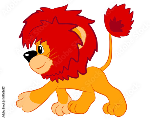 Cartoon lion in profile isolated on white background. Vector illustration.