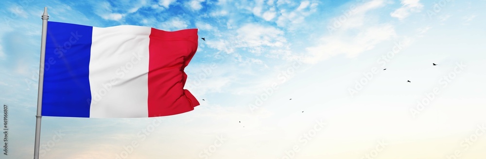 France Flag waving in the spring of the blue sky. 3D Rendering.
France Flag waving in the spring of the blue sky. 3D Rendering.