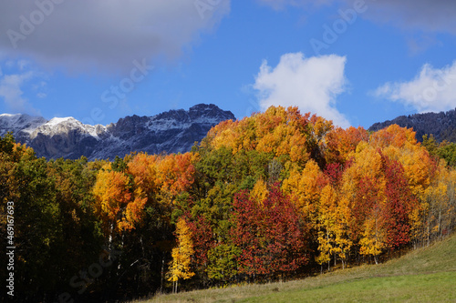 autumn landscape in the mountains with snowy peaks southern alps france