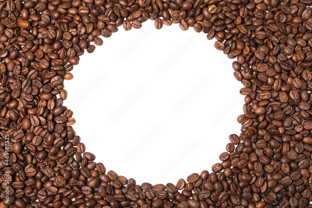 Frame of roasted coffee beans on white background, top view Frame of roasted coffee beans on white background, top view
