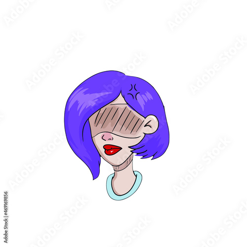 Cute girl's face in emotions embarrassment ,vector design for stickers in social networks.networks,icons
